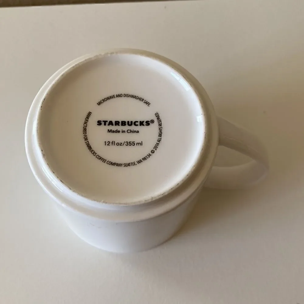 Starbucks 2014 White Embossed Coffee Cup Mug 12oz